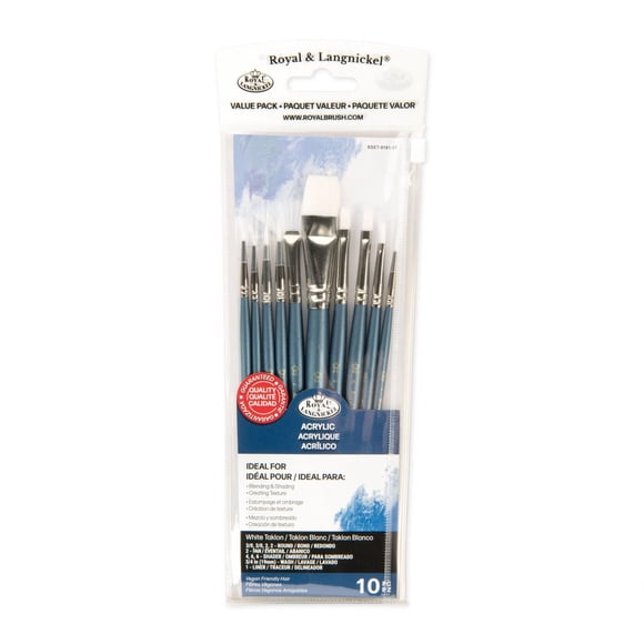 Royal & Langnickel - Ensemble de pinceaux d'artiste Taklon blanc Zip N' Close bleu, 10 pièces