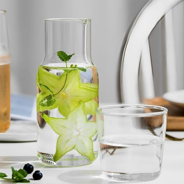 OUSITAID Glass Pitcher Set Bedside Carafe Set V-Shaped Spout Glass Carafe
