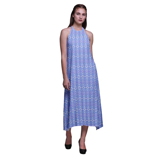 Bimba Robe Teinture sur Nœuds Décontractée Longue Dos Nu à Col Licou pour Femme, Robe de Plage Imprimée - Très Petit