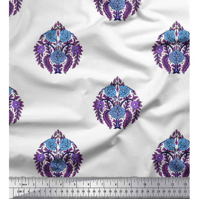 Soimoi Georgette Viscose Fabric Leaves & Floral Block Printed Craft Fabric by The Yard 42 Inch Wide