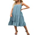 thumbnail image 1 of Femmes Midi Débardeur Robe d'Été Sans Manches Couleur Unie Volants Étagés Robe Boho Plage, 1 of 6