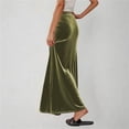 thumbnail image 4 of Kvture Ladies Fashion Women Solid Color Elastic Waist Drawstring Long Skirt Green XXL, 4 of 6