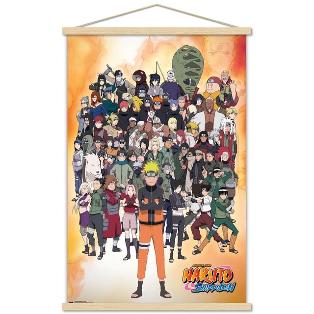 Naruto Shippuden - Affiche Murale de Groupe, 22,375 Pouces x 34 Pouces Mettant en Vedette Naruto Uzumaki en Tenue de ninja orange et Noire, Debout devant et au Centre avec les Bras Croisés, Entourée d'Un Grand Groupe de Personnages Naruto Shippuden Arrangés derrière Lui sur un Fond Dégradé orange Ardent. Imprimée sur Papier Lustré, Cette Oeuvre Murale Vibrante Convient aux Chambres, Résidences Étudiantes, Bureaux et Décorations de Fête.