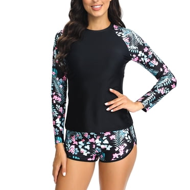 RKSTN Swimsuit for Women 2024 New Fashion Rash Guard Sun protection Long Sleeve Tops and Boyshort Summer Beach Surfing Swimwear