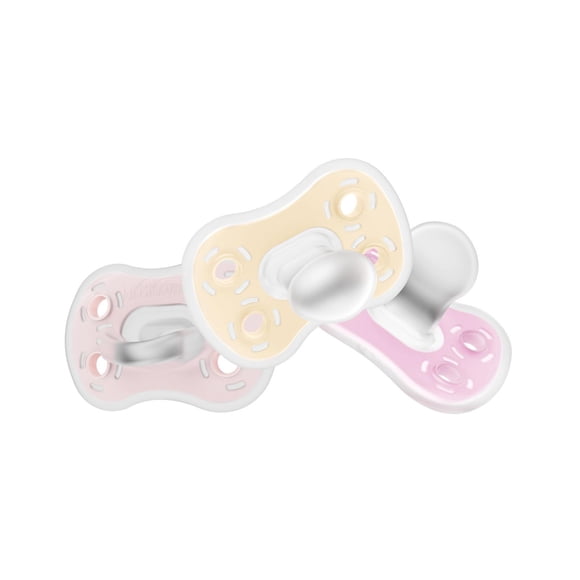 Dr. Brown's Advantage One-Piece Silicone Baby Pacifier, Fully Symmetrical Soother, Pink, 0-6m, BPA Free, 3 Pack