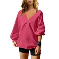 thumbnail image 2 of MeetoTime Oversized Long Sleeve Pullover for Women Fall Trendy V-Neck Loose Solid Color Sweatshirt Tops, 2 of 5