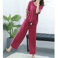 thumbnail image 2 of Crescentt Pyjama en Modal de Luxe, Respirant et Confortable, Ensemble de Pyjama Ultra Doux pour Femmes, Ensemble de Pyjama Classique en Modal à Manches Longues - Rouge - Manches Courtes, Moyen, 2 of 3