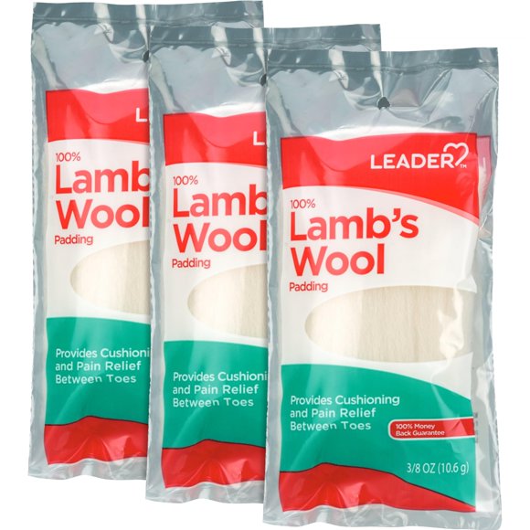 LEADER Rembourrage en Laine d'Agneau 100 % pour Pieds, Confort et Soulagement de la Douleur entre les Orteils, Respirant et Polyvalent, Lot de 3