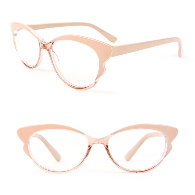 Lunettes de Lecture pour Femmes à Charnières à Ressort Monture Oeil de Chat Mode Beige (+2,00)