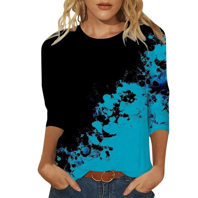 Women‘s Long Sleeve Tops Crew Neck Tunic Fall Blouse Printed Loose Fit Shirts