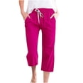 thumbnail image 2 of LSLJS Women's Fragrant Hemp Solid Color Loose Women Fashion Drawstring Pants Seven Pants Pockets Womens Work Pants, 2 of 5