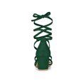 thumbnail image 2 of BLISSFUL STEP Women's Open Toe Lace up Sandals Mid Block Heels Sandals Green 5, 2 of 7