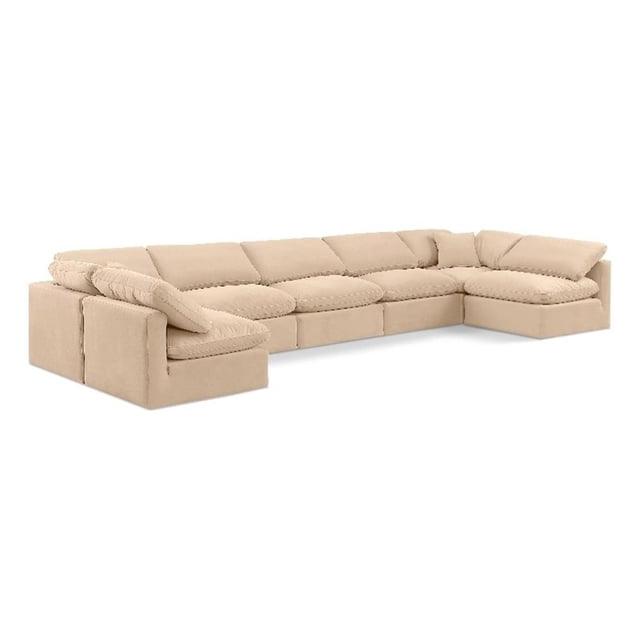 Meridian Furniture Indulge 234" Velvet U-Shaped Modular Sectional in Beige