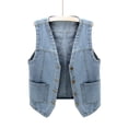 thumbnail image 1 of Veste en Denim Élégante pour Femme Gilet en Jean Sans Manches Col en V Décontracté à Boutons Manteau Tendance pour la Mode de Tous les Jours, 1 of 4
