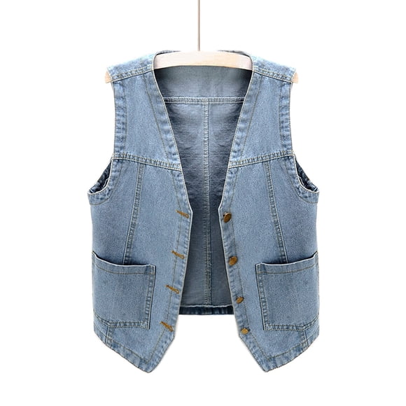 Stylish Women's Denim Jacket Casual Sleeveless Vest V Neck Button Down Comfortable Jean Outerwear for Every Season