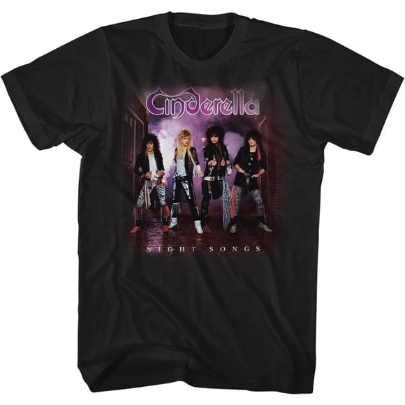 Cinderella Rock Band Night Songs Album Black 2-Sided Adult T-Shirt Tee