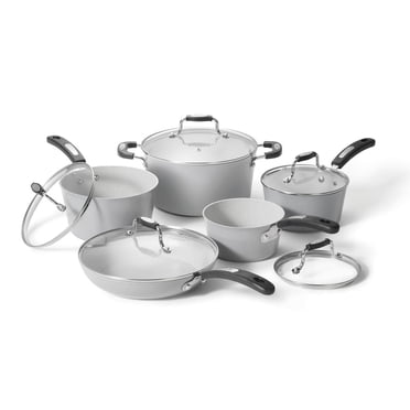 Starfrit The Rock Terra 10-Piece Cookware Set, Ceramic Non-Stick Rock.Tec Surface, Thick Aluminum Base, Oven & Dishwasher Safe, PFAS-Free