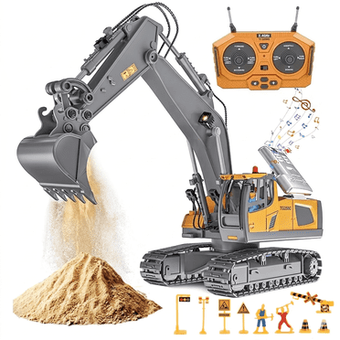 Anpro Remote Control Excavator Toys for Kids, 11 Channel RC Construction Vehicles Toys with Metal Shovel, Lights & Sounds, Gift for Age 3+ Boys Girls