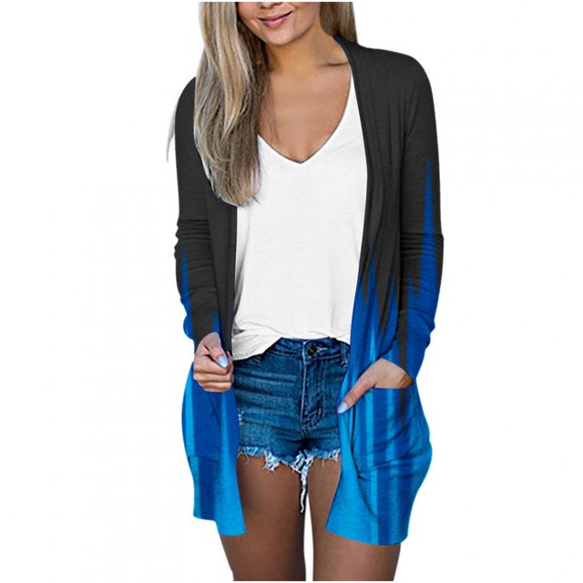 Pompotops Chemisier Décontracté à Manches Longues Imprimé pour Femmes avec Poche Cardigan Liquidation
