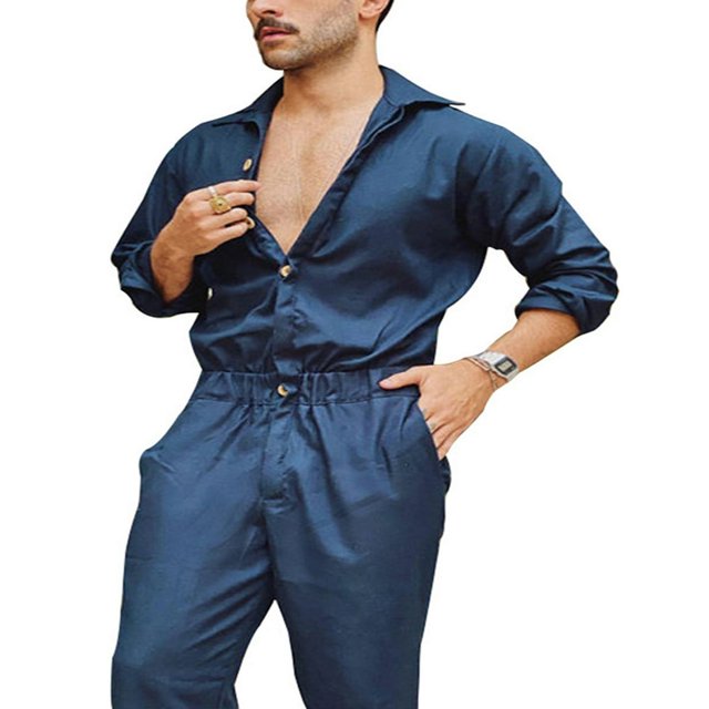 Combinaison Homme Couleur Unie Col Rabattu Manches Longues Combinaisons pour Garçons