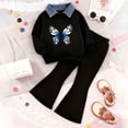 thumbnail image 2 of Caqnni Girls Clothes Versatile Two-Piece Ensemble Cozy Cropped Polo long sleeve Sweatshirt and High-Waisted Flare Pants Spring Fall Set(A-A,2-3 Years), 2 of 3
