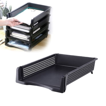 ZTTD 1Pc Black Stackable Paper Trays for Letter Documents, Desktop File Organizers for Office Supplies, Stackable Desk Tray Holder for Paper Storage (10 x 12.8 x 2.2 in)