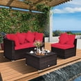 thumbnail image 3 of Costway 4PCS Patio Rattan Wicker Furniture Set Cushioned Sofa Ottoman Garden Deck Red, 3 of 10