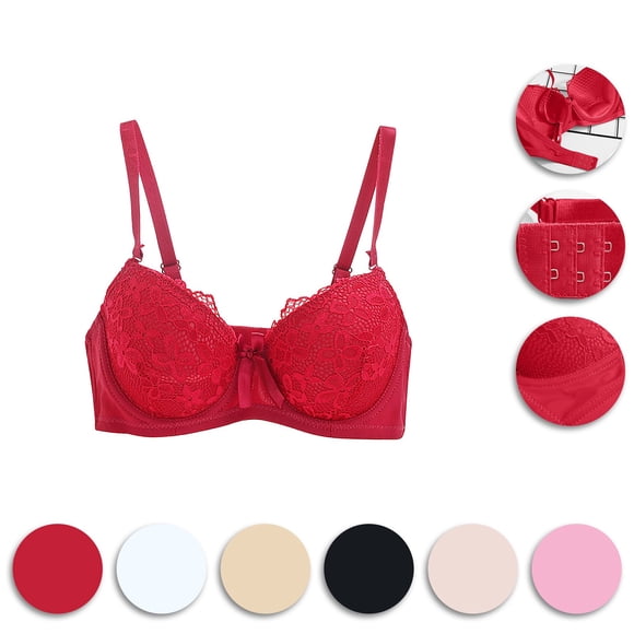 Lekwk Women's Lace Bra Plus Size Push Up Anti-Sagging Bralette Soft Stretch Adjustable Shoulder Straps Underwear