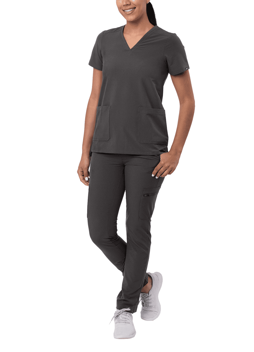 Adar Addition Go-Basic Scrub Set For Women - Slim V-Neck Scrub Top & Skinny Cargo Scrub Pants