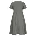 thumbnail image 3 of QUYUON Robe en Lin Femme Été Décontractée Col en V Manches Courtes Chemise Boutonnée Robes Invitée de Mariage Cocktail Fête Robe Trapèze Mini avec Poches Robe de Plage Soleil Style D-3440 Gris 5TG, 3 of 8