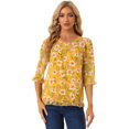 thumbnail image 1 of INSPIRE CHIC Women's Saint Patrick's Day Floral Print Chiffon Ruffle 3/4 Sleeve Flowy Blouse Yellow XL, 1 of 5