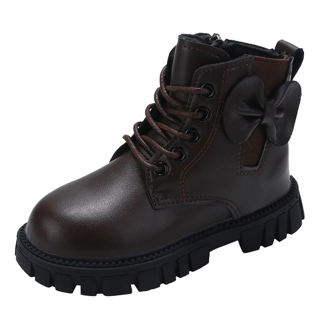 MIASHUI Girls Winter Boots Children Comfortable Lace-Up Side Zipper Work Boots,Brown,11-11.5 Years