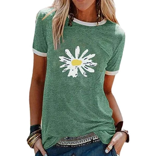 YourTops T-Shirt Vintage pour Femmes à Marguerites Rétro Hippie (3-Vert, Petit)