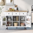 thumbnail image 2 of MODERNLUXE Chariot Îlot de Cuisine 53 Pouces avec Rangement, Îlot de Cuisine Roulant avec Abattant, Étagère de Rangement Interne, 3 Tiroirs, 5 Roues et Tablettes Ajustables, Table Îlot Mobile pour Salle à Manger, Blanc, 2 of 8