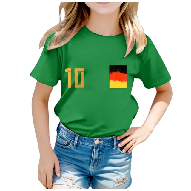 WEAIXIMIUNG T-Shirts pour Filles 2024 Coupe d'Europe pour Enfants Mode Équipe Imprimée Manches Courtes Col Rond Haut T-Shirt 10