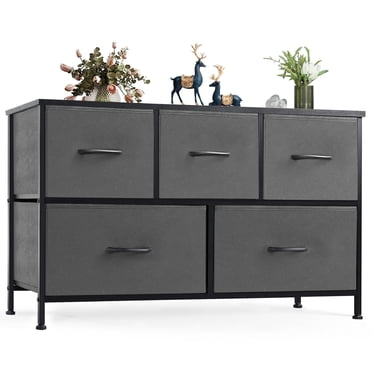 EDX Commo à 5 Tiroirs pour Chambre, Petite Armoire de Rangement en Tissu, Gris