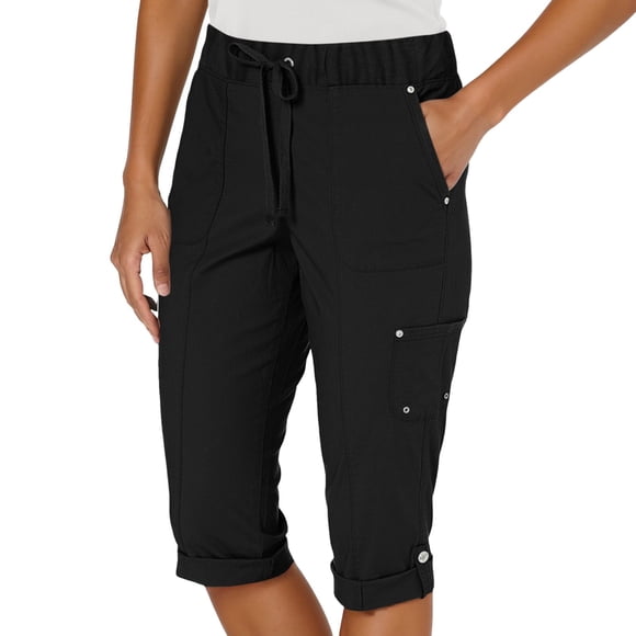 KHONTS Women's Capris with Pockets Loose Fit Casual Capri Pants Dressy Lightweight Ladies Baggy Cargo Pants for Hiking Black XL