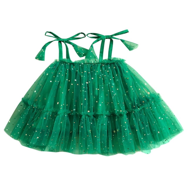 Kids Dress Sequins/ Dots Print Sleeveless Tie-Up Ruffle A-Line One-Piece for Girls 6 Months-4 Years