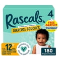 thumbnail image 1 of Rascals Premium Absorbent Baby Diapers Size 4, Mega Carton, 180 Count includes 5 99% Water Premium Wipes, 1 of 8