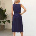 thumbnail image 4 of Robe d'Été pour Femme Sans Manches à Col Ras du Cou, Robe Basique Unie avec Taille à Nouer, Robe T-Shirt de Bureau avec Poches, 4 of 5