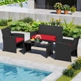 thumbnail image 1 of Costway 4 PCS Patio Conversation Set with Seat Cushions & Tempered Glass Tabletop, Porch Red+Black, 1 of 10