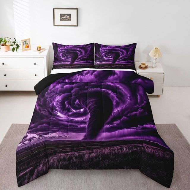Erosebridal Ensembles de Couette Tornade Violette Format Double, Couettes et Duvets Catastrophe Naturelle, Décor de Chambre Tempête, Réversible