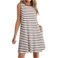 thumbnail image 1 of yoeyez Robes d'Été pour Femmes 2025 Grande Taille Décontractées à Rayures Débardeur Mini Robe d'Été Col Rond Coupe Ample Sans Manches Robe de Vacances Plage avec Poches Brun,TTG, 1 of 5