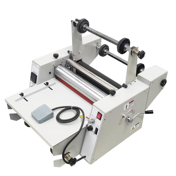 14" Steel Roller Thermal Laminator Hot Cold Roll Laminating Machine with Winding Mechanism