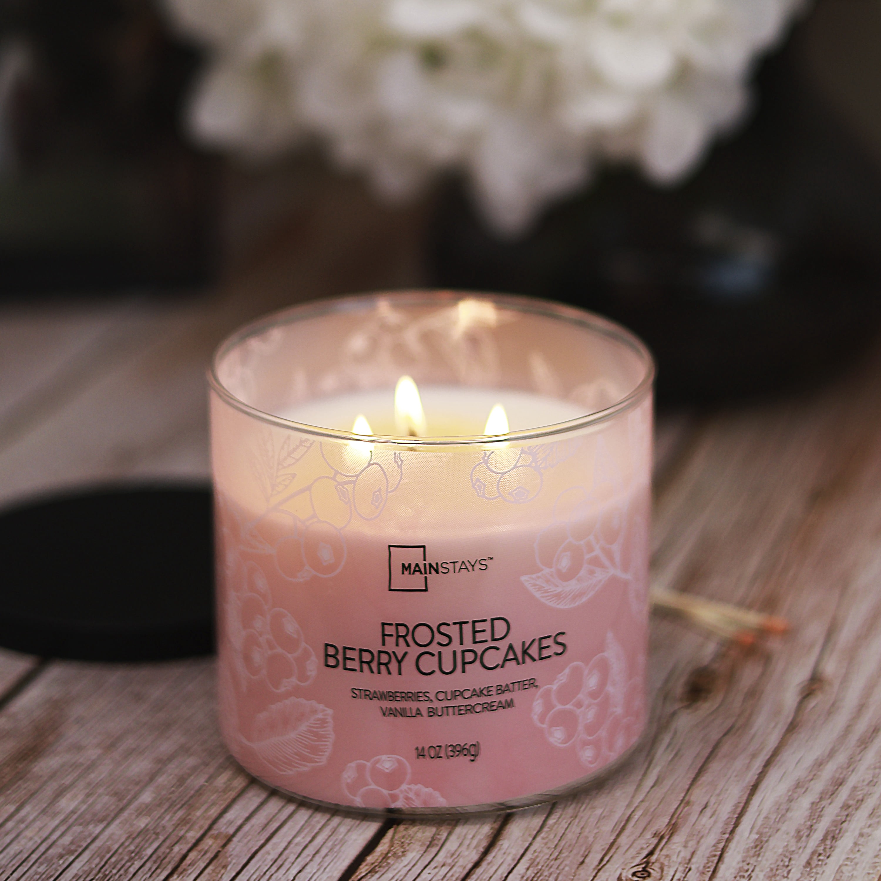 Mainstays 3-Wick Textured Wrapped Frosted Berry Cupcake Scented Candle, 14 oz