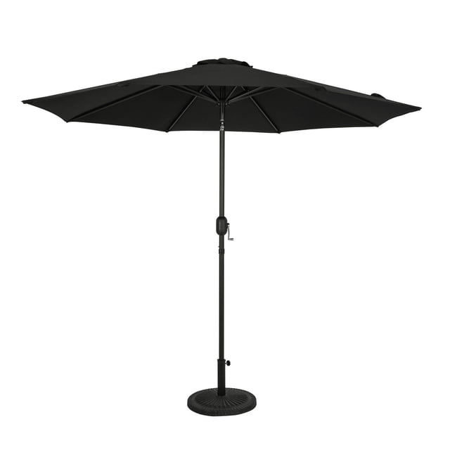 Trinidad II Parasol de Marché Octogonal de 9 Pi avec Auvent en polyester Noir Résistant aux Intempéries, Mât en Acier Enduit de Poudre Résistant à la Rouille, support à 8 Baleines, Manivelle Ouverte et Système d'Inclinaison Automatique Intégré, Évent Simple et base Ronde Lestée, Convient pour Offrir jusqu'à 57 Pieds Carrés d'Ombre.