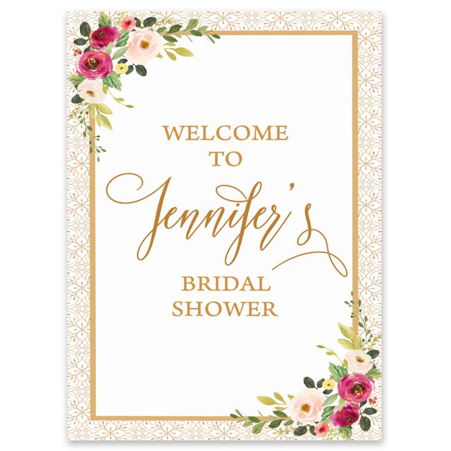 Darling Souvenir MADE WITH LOVE PersonalizedWelcomeSignFor Bridal Shower,Watercolor Flower With Border,Bridal Shower Collection Great For Your Celebrations- 18x 12