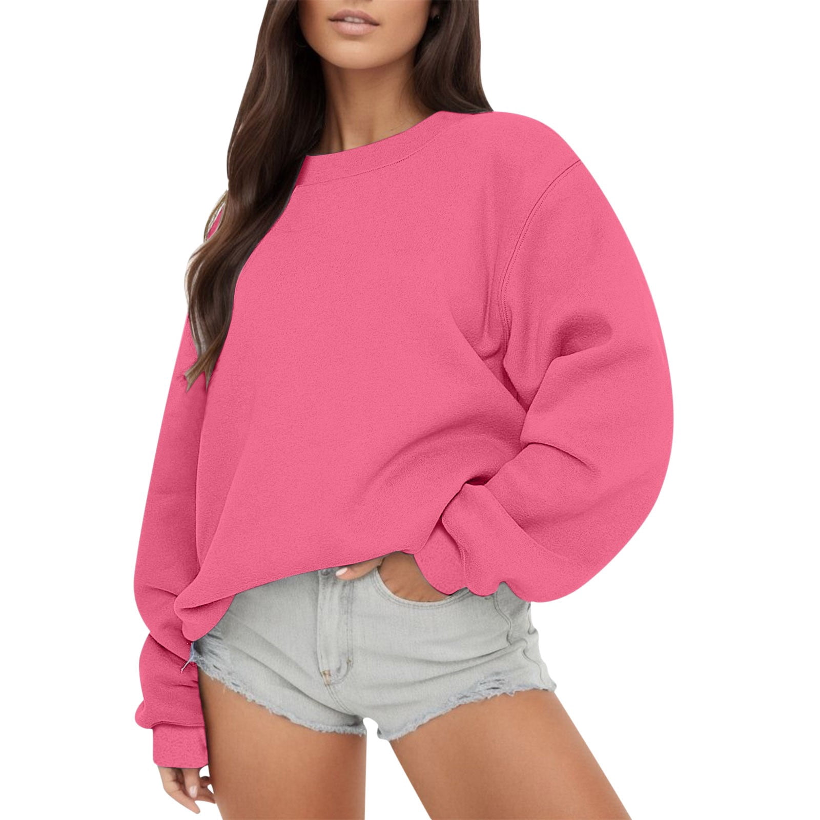 2025 Chandail à Manches Longues pour Femmes Grande Taille Athlétique en Molleton Chandail à Capuchon Décontracté Col Rond Coupe Ample T-Shirt Coloré Chandail à Capuchon Pollover en Molleton Automne Chandail 4X