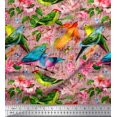 thumbnail image 1 of Soimoi Polyester Crepe Fabric Birds,Leaves & Lily Flower Printed Fabric 1 Yard 42 Inch Wide, 1 of 3