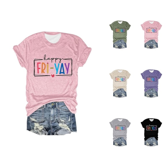 Happy Friday Teacher Women Tshirts 2026 Summer Fashionable Short Sleeve Crewneck Funny Friday Weekend Graphic Tees